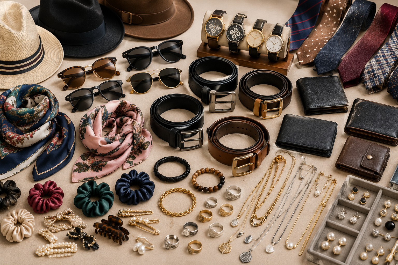 Fashion accessories including watches, belts, sunglasses and jewellery