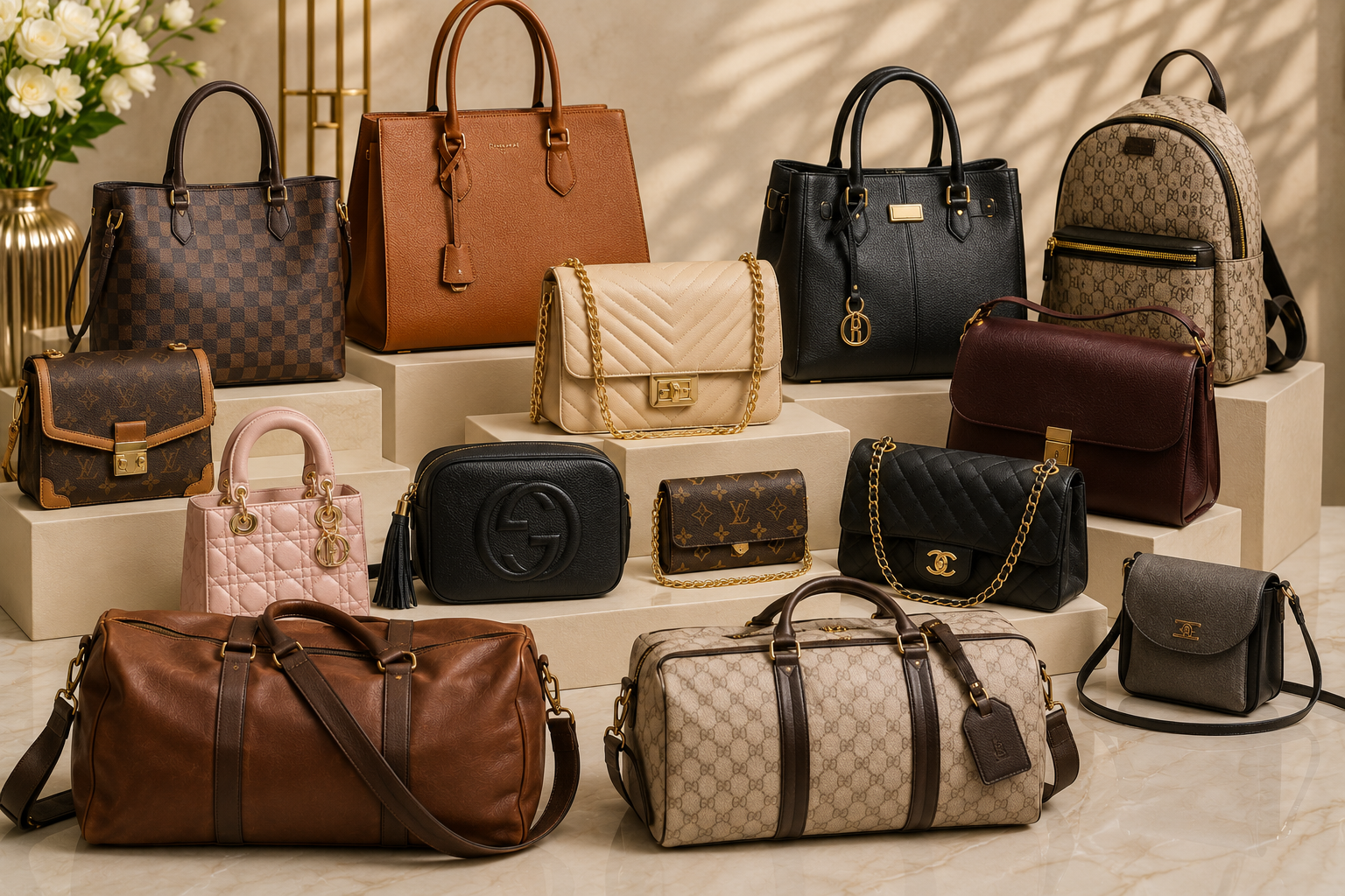 Collection of luxury handbags, totes and travel bags