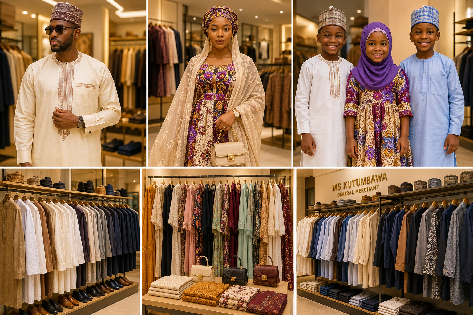 Racks of men's, women's and children's fashion clothing